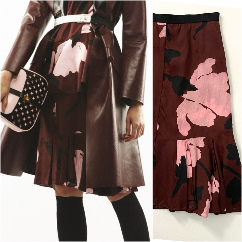 MARNI Burgundy pleated floral midi skirt winter edition 2013 sz 38